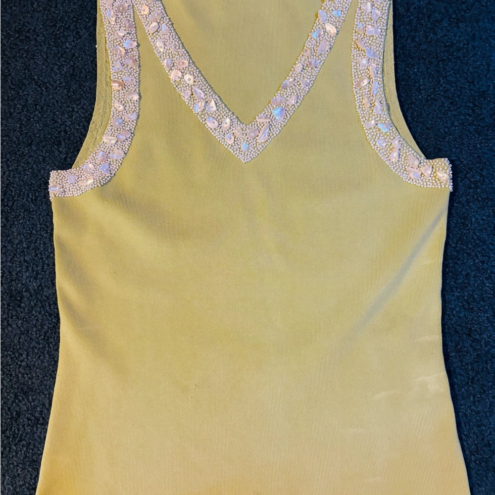 Lafayette 148 New York Mid-Green Tank Sweater With Beads
